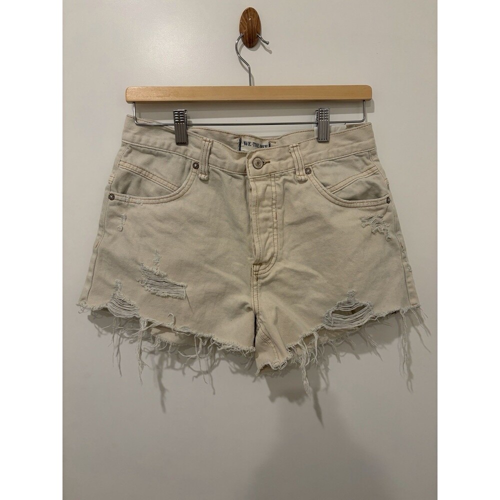We The Free Now Or Never Denim Shorts Off White Distressed Cut Off Size 28